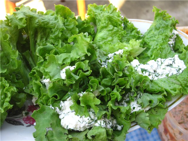 Обезжиренный творог и листовой салат