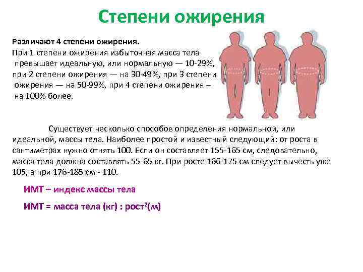 > Степени ожирения Различают 4 степени ожирения. При 1