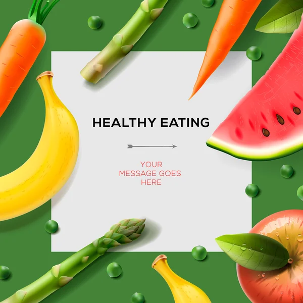 Здоровое питание шаблон с фруктами и овощами — стоковый вектор