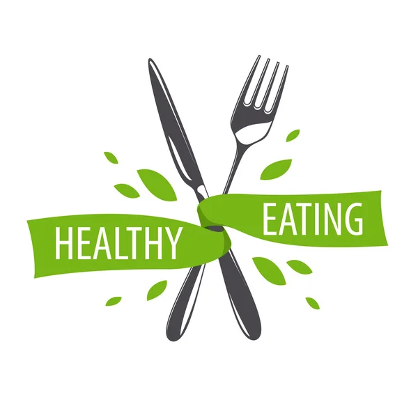 Векторный логотип вилка и нож для здорового питания — стоковый вектор