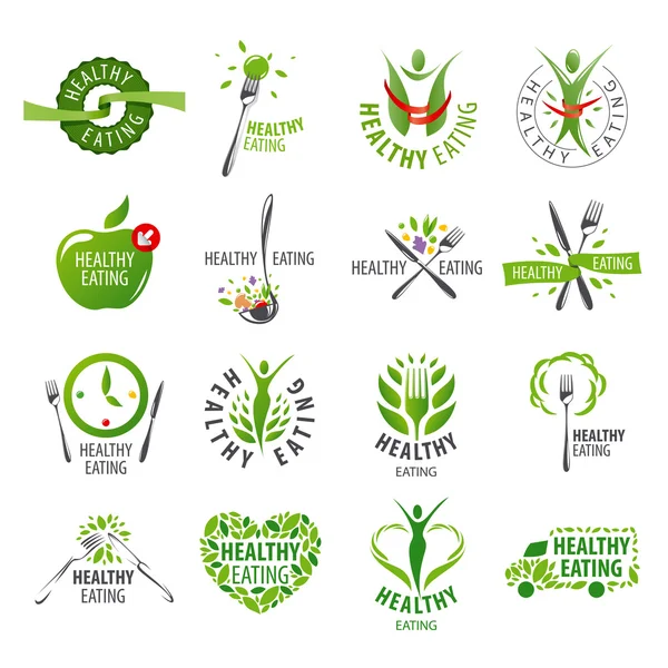 Большой набор векторных логотипов здоровое питание — стоковый вектор
