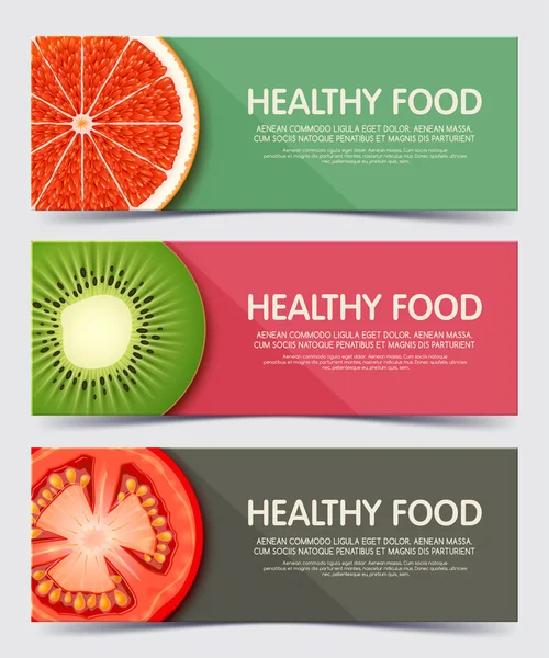 Набор из иллюстрации концепции баннера для здорового питания. Веб-баннеры и печатные материалы — стоковый вектор